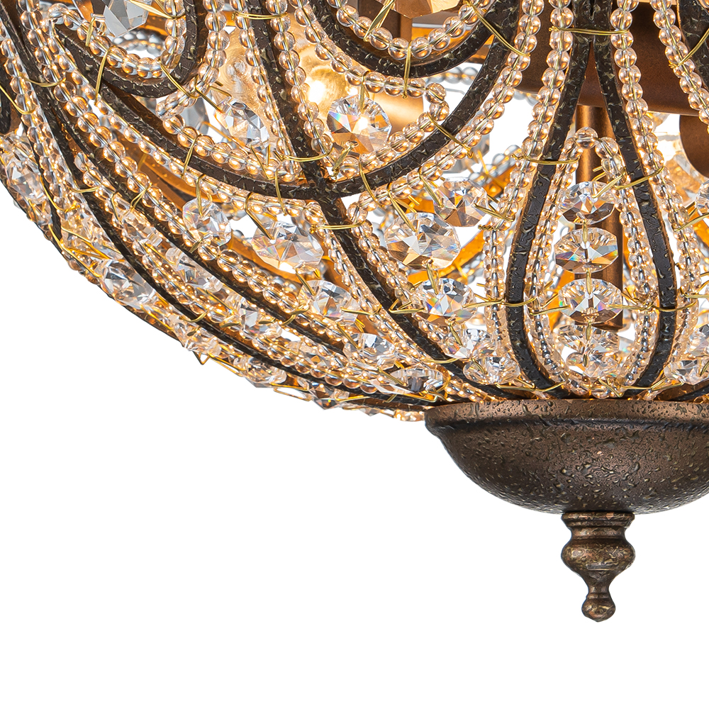 Decorative Modern Roman Style 3-Light Flush Mount Chandelier with Crystal Glass Beads for Study Room Dining Room Bedside