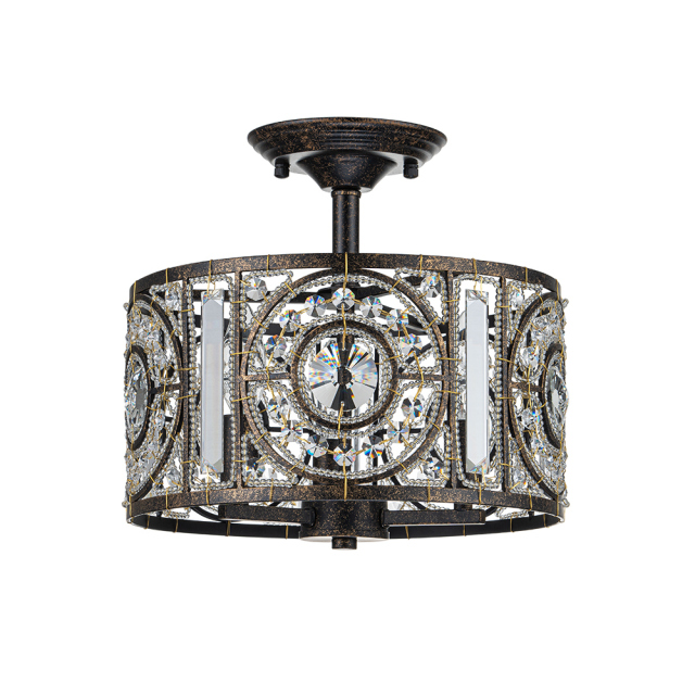 Modern Roman Style 3-Light Dark Bronze Semi Flush Mount Chandelier with Crystal Beads for Study Room Dining Room Bedside