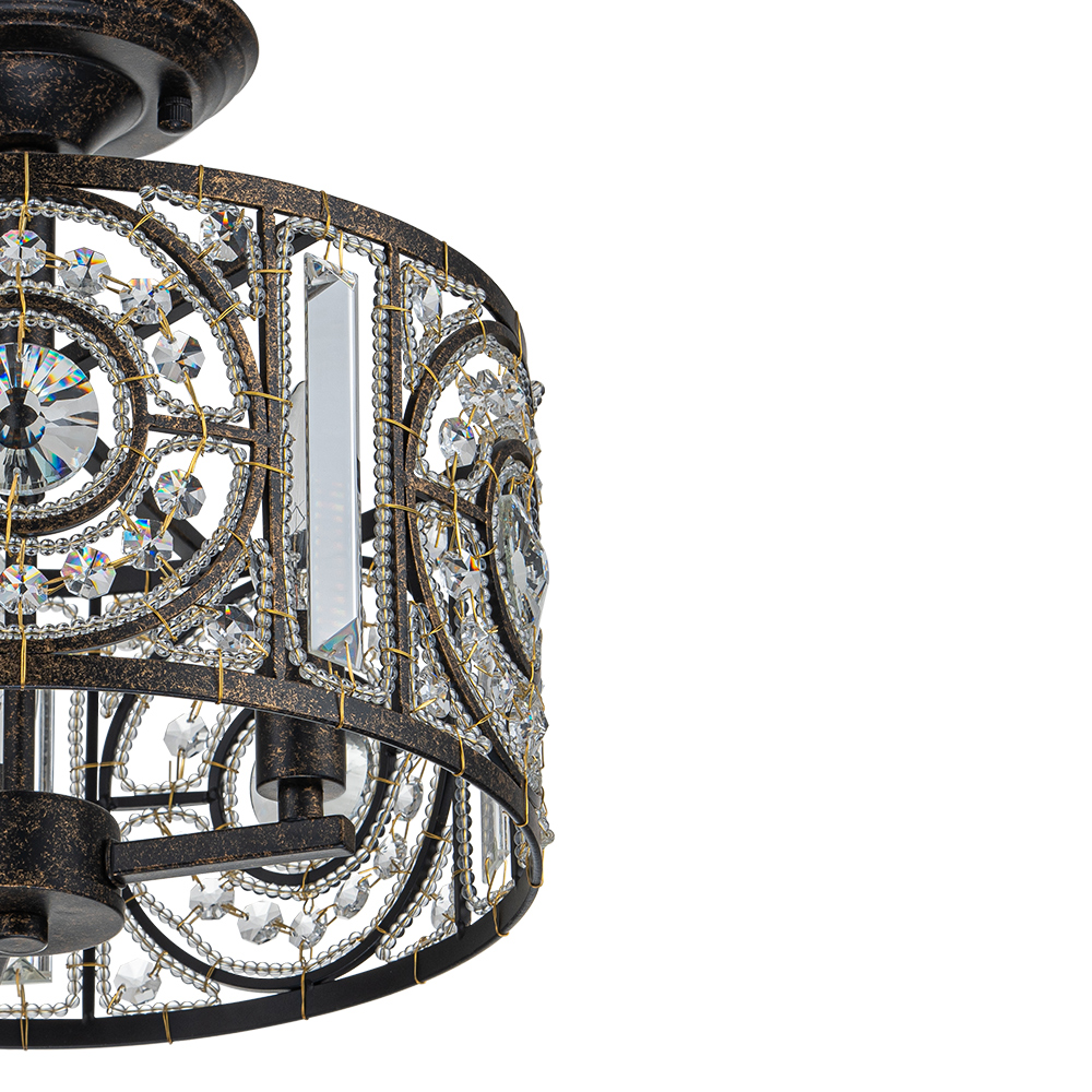 Modern Retro Style 3-Light Bronze Semi Flush Mount Cage Chandelier for Hallway Entryway Kitchen Bedroom Living Room