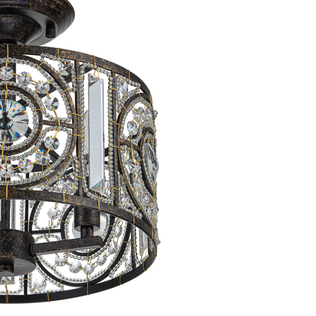 Modern Roman Style 3-Light Dark Bronze Semi Flush Mount Chandelier with Crystal Beads for Study Room Dining Room Bedside