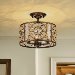 Modern Retro Style 3-Light Bronze Semi Flush Mount Cage Chandelier for Hallway Entryway Kitchen Bedroom Living Room