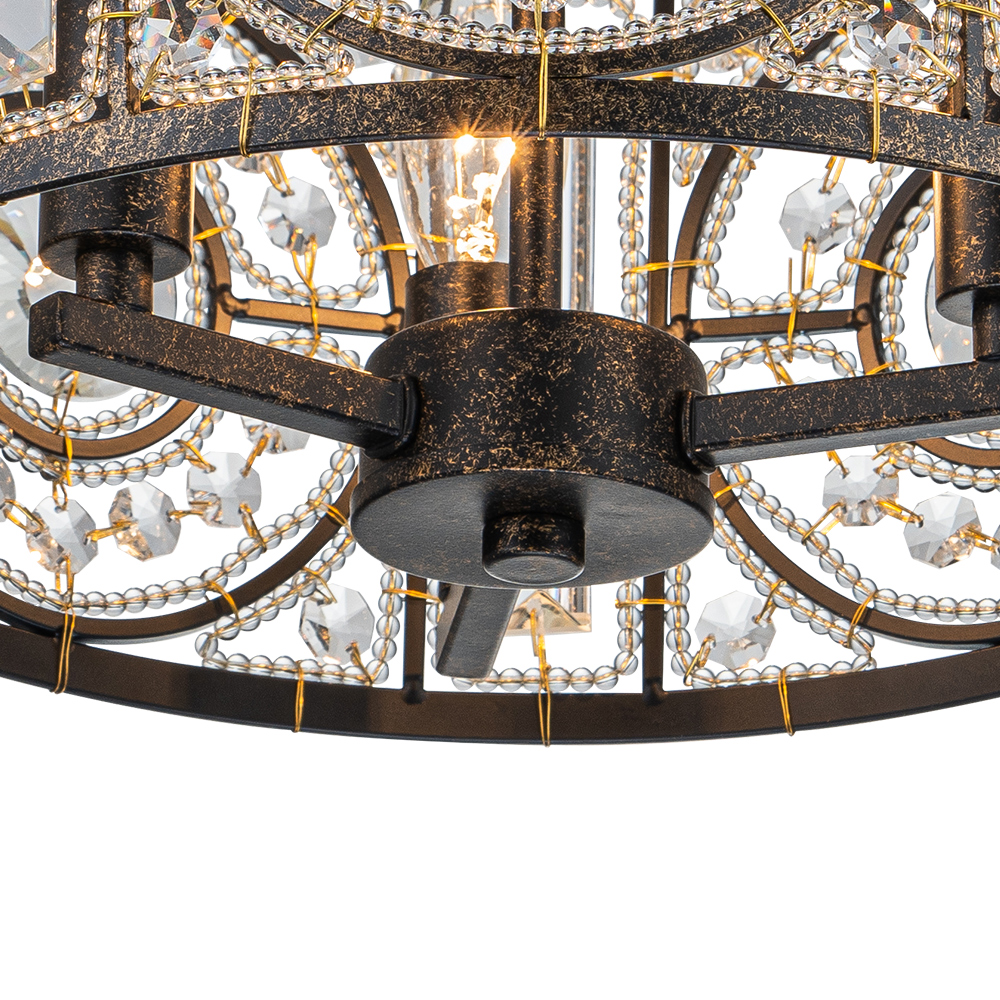 Modern Retro Style 3-Light Bronze Semi Flush Mount Cage Chandelier for Hallway Entryway Kitchen Bedroom Living Room
