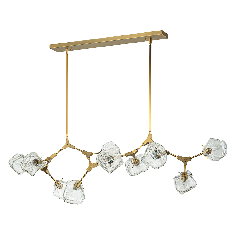 Modern Glam Branching Ice Glass Shade Chandelier Brass Island Hanging Light for Living Room/ Dining Room/ Kitchen