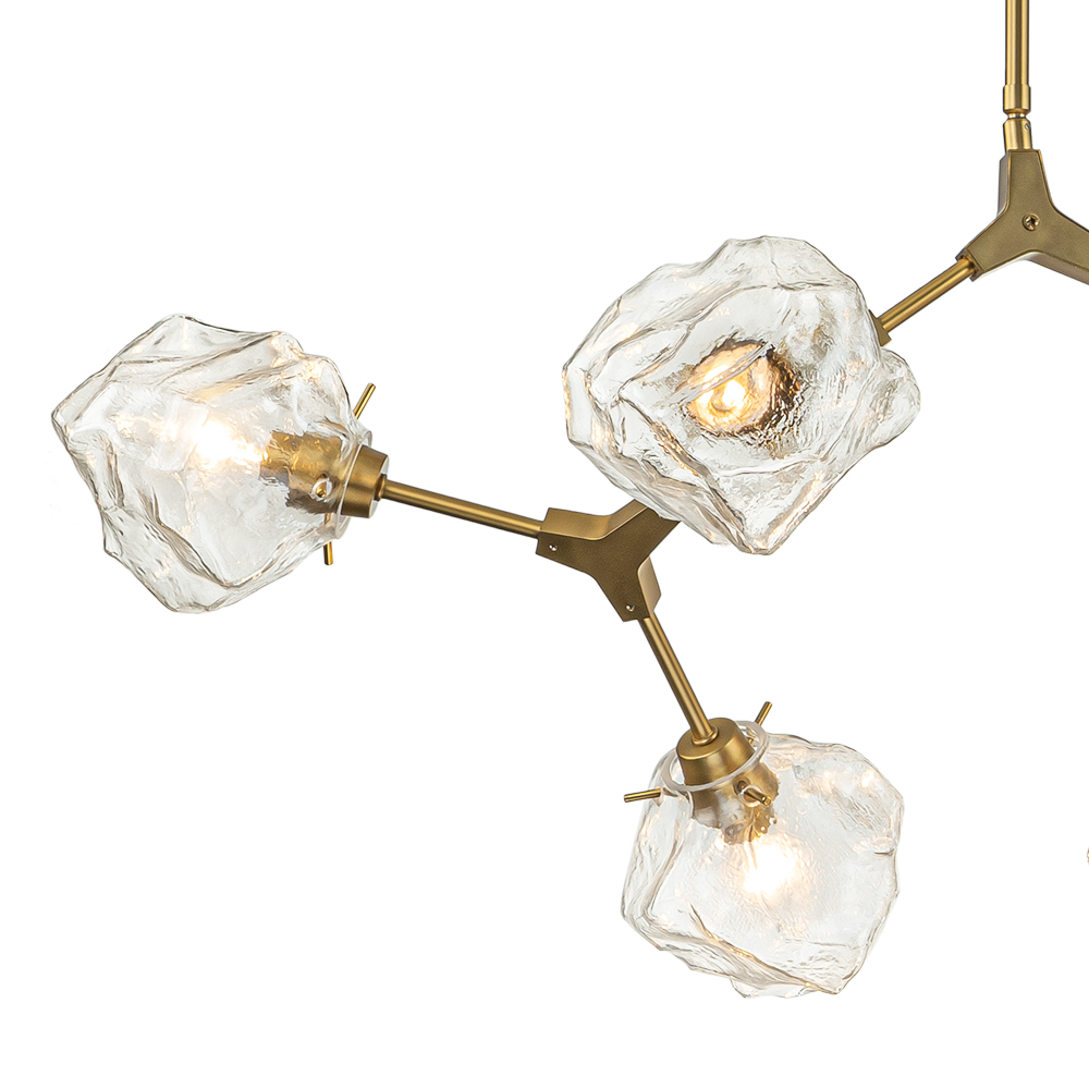 Modern Glam Branching Ice Glass Shade Chandelier Brass Island Hanging Light for Living Room/ Dining Room/ Kitchen