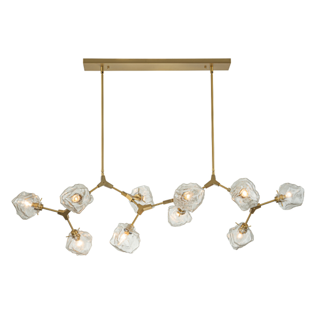 Modern Glam Branching Ice Glass Shade Chandelier Brass Island Hanging Light for Living Room/ Dining Room/ Kitchen