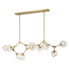 Modern Glam Branching Ice Glass Shade Chandelier Brass Island Hanging Light for Living Room/ Dining Room/ Kitchen