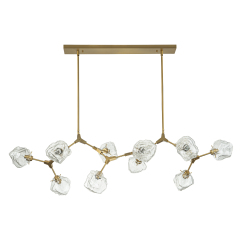 Modern Glam Branching Ice Glass Shade Chandelier Brass Island Hanging Light for Living Room/ Dining Room/ Kitchen