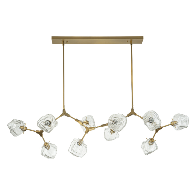 Modern Glam Branching Ice Glass Shade Chandelier Brass Island Hanging Light for Living Room/ Dining Room/ Kitchen