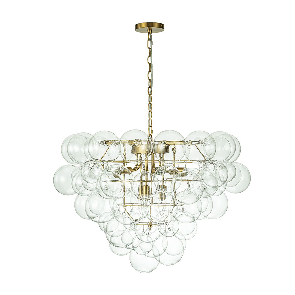 Glam Modern Cluster Grape Bubble Chandelier Clear Glass Sputnik Hanging Light Fixture for Dining Room Living Room Bedroom