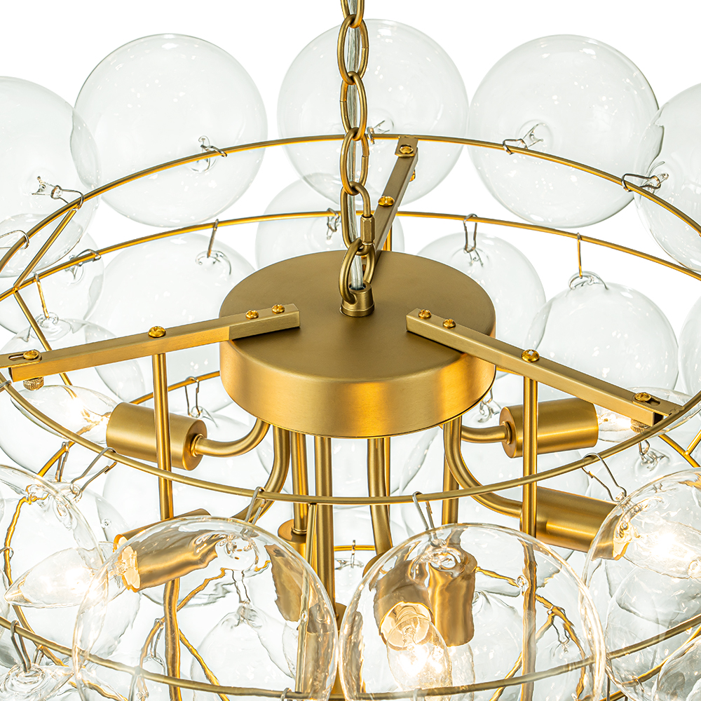 Glam Modern Cluster Grape Bubble Chandelier Clear Glass Sputnik Hanging Light Fixture for Dining Room Living Room Bedroom