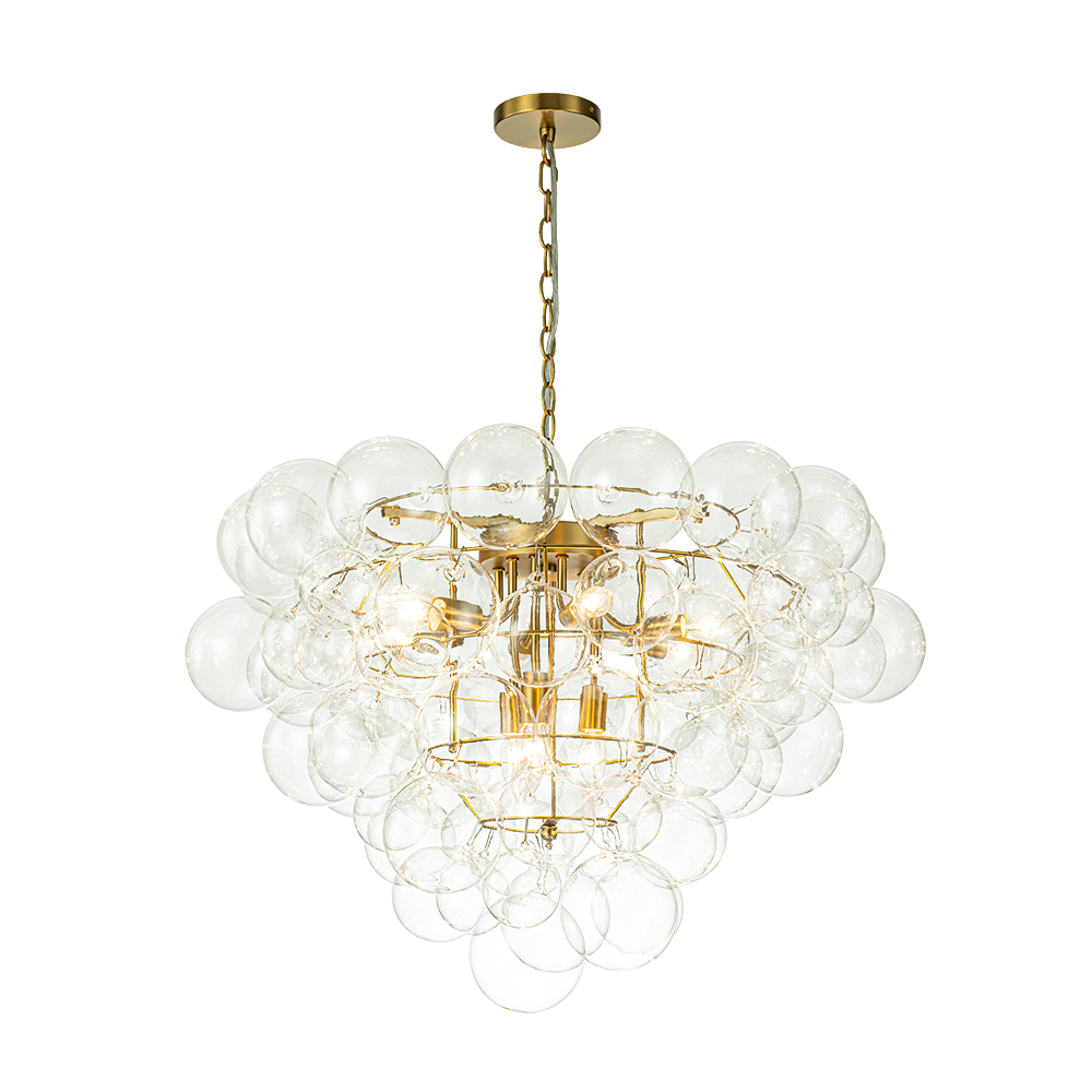 Glam Modern Cluster Grape Bubble Chandelier Clear Glass Sputnik Hanging Light Fixture for Dining Room Living Room Bedroom
