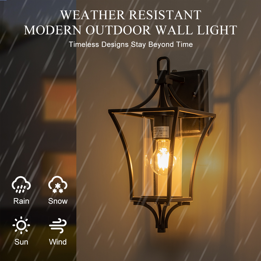 IP44 Modern Outdoor Lantern Wall Sconce Waterproof Indoor Porch Light Fixture with Dusk to Dawn