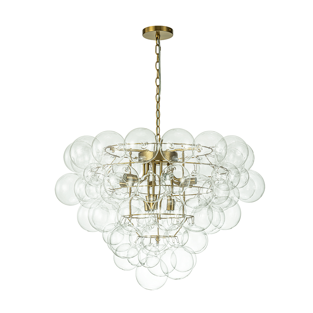 Glam Modern Cluster Grape Bubble Chandelier Clear Glass Sputnik Hanging Light Fixture for Dining Room Living Room Bedroom
