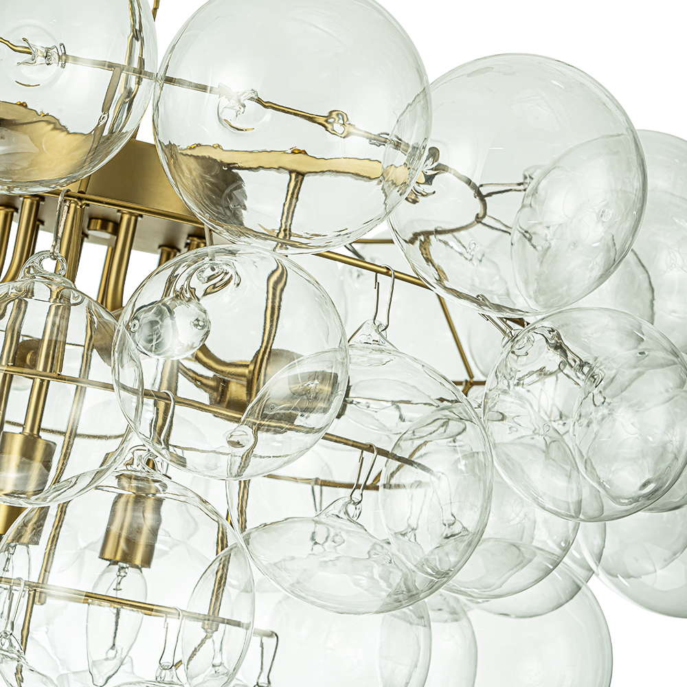 Glam Modern Cluster Grape Bubble Chandelier Clear Glass Sputnik Hanging Light Fixture for Dining Room Living Room Bedroom
