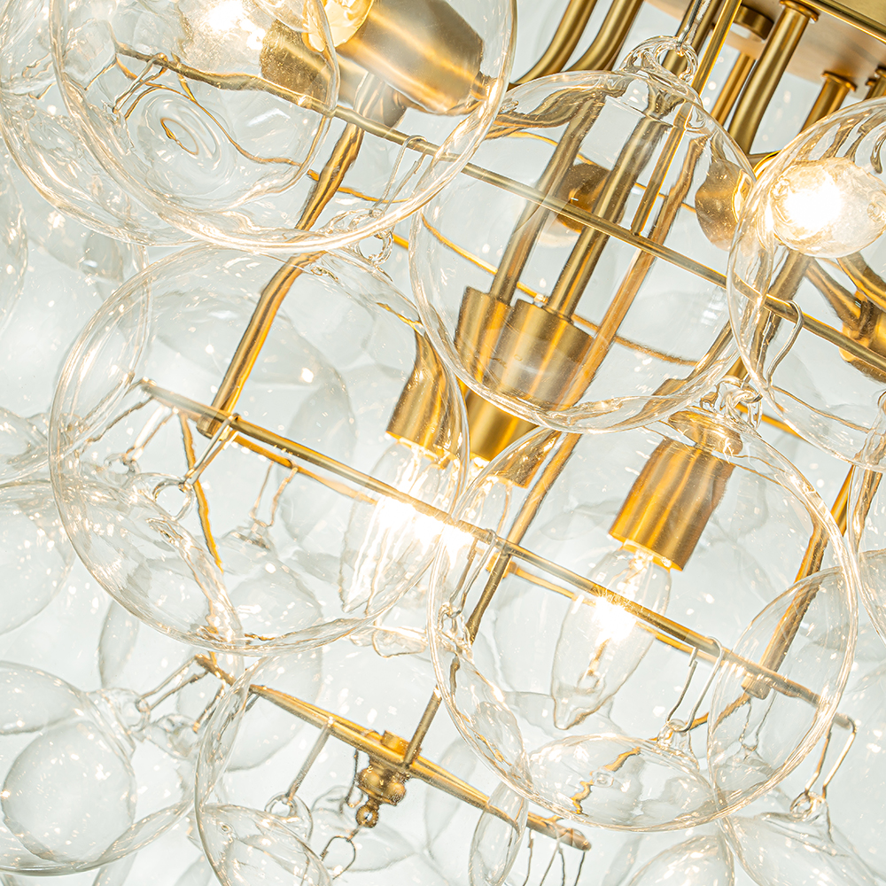 Glam Modern Cluster Grape Bubble Chandelier Clear Glass Sputnik Hanging Light Fixture for Dining Room Living Room Bedroom