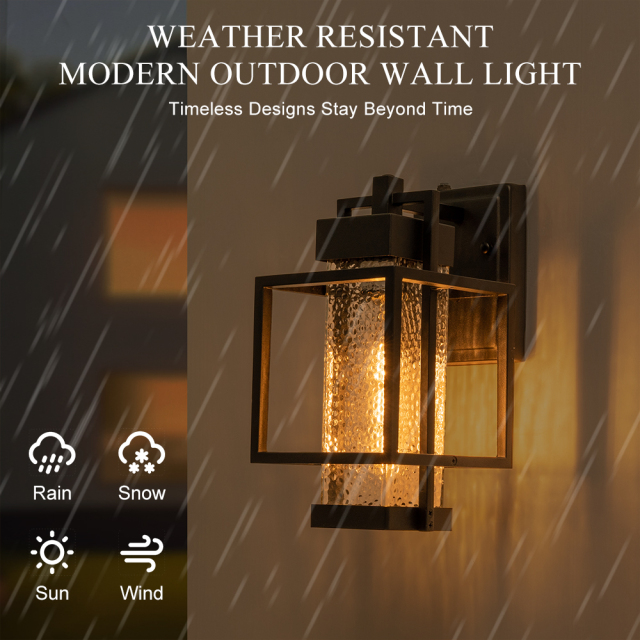 IP23 Outdoor Hammer Cage Glass Wall Sconce Waterproof Indoor Porch Light Fixture in Modern Style