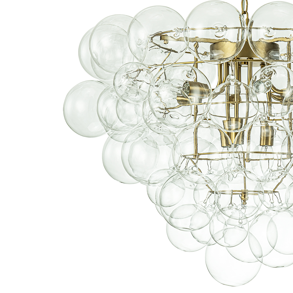 Glam Modern Cluster Grape Bubble Chandelier Clear Glass Sputnik Hanging Light Fixture for Dining Room Living Room Bedroom