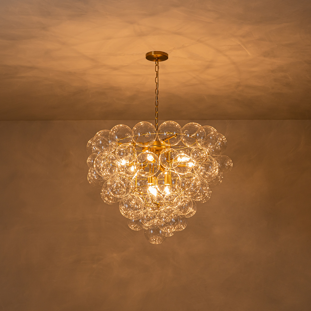 Glam Modern Cluster Grape Bubble Chandelier Clear Glass Sputnik Hanging Light Fixture for Dining Room Living Room Bedroom