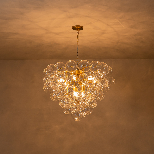 Glam Modern Cluster Petal Glass Bubble Chandelier Large Sputnik Hanging Light Fixture for Dining Room Living Room Bedroom