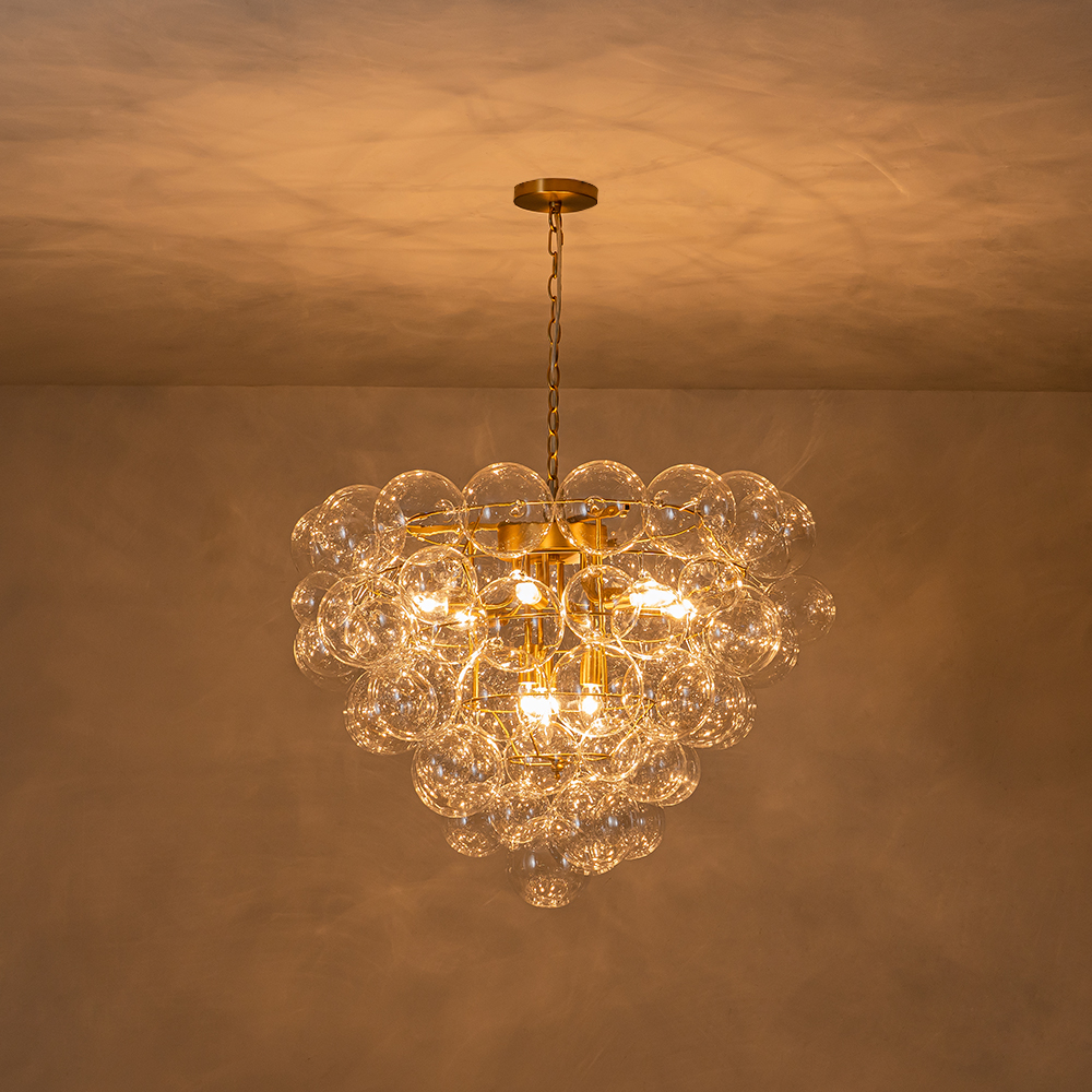 Glam Modern Cluster Grape Bubble Chandelier Clear Glass Sputnik Hanging Light Fixture for Dining Room Living Room Bedroom