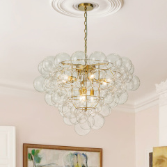 Glam Modern Cluster Grape Bubble Chandelier Clear Glass Sputnik Hanging Light Fixture for Dining Room Living Room Bedroom