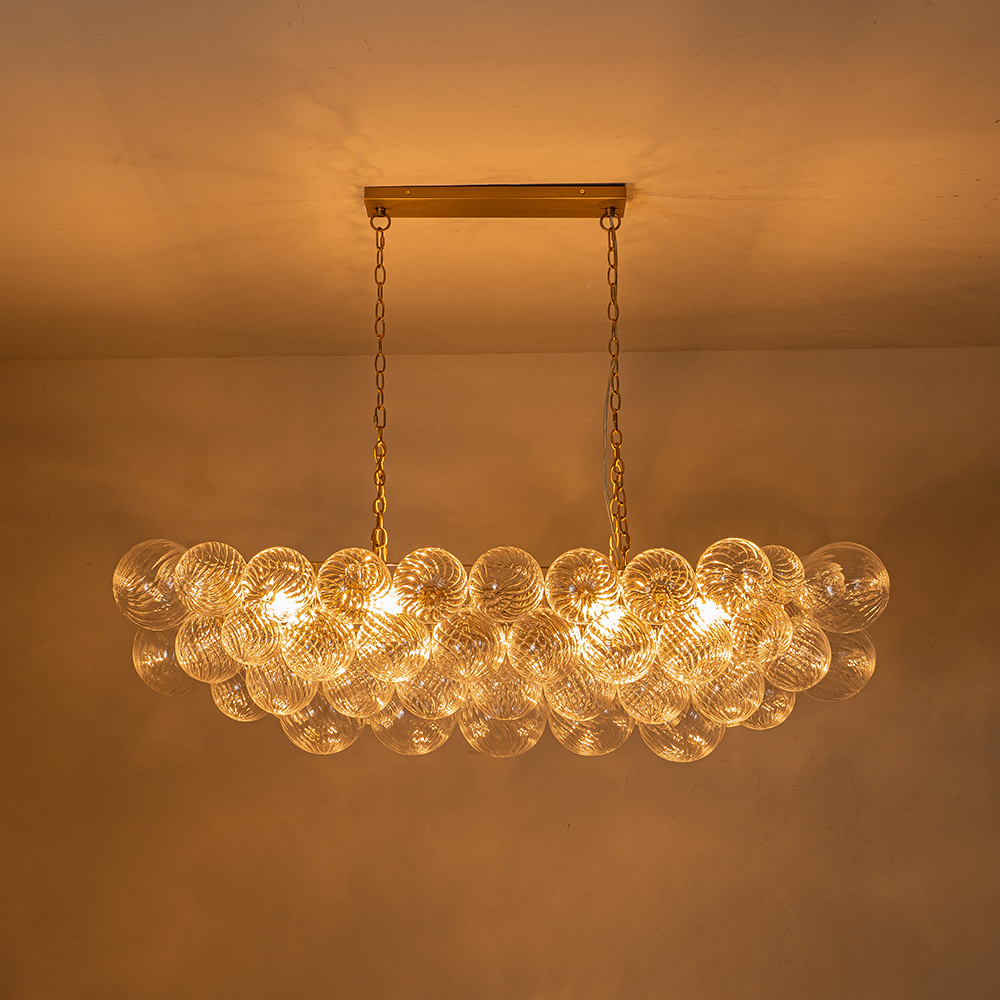 Glam Modern Large Bubble Glass Linear Chandelier Two Chains Hanging Light for Dining Room Living Room Bedroom Lobby