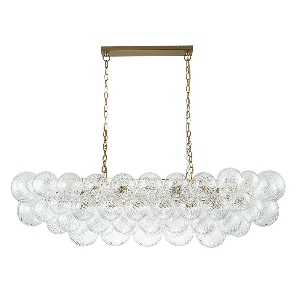 Glam Modern Large Bubble Glass Linear Chandelier Two Chains Hanging Light for Dining Room Living Room Bedroom Lobby