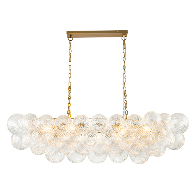 Glam Modern Large Bubble Glass Linear Chandelier Two Chains Hanging Light for Dining Room Living Room Bedroom Lobby