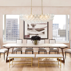 Glam Modern Large Bubble Glass Linear Chandelier Two Chains Hanging Light for Dining Room Living Room Bedroom Lobby