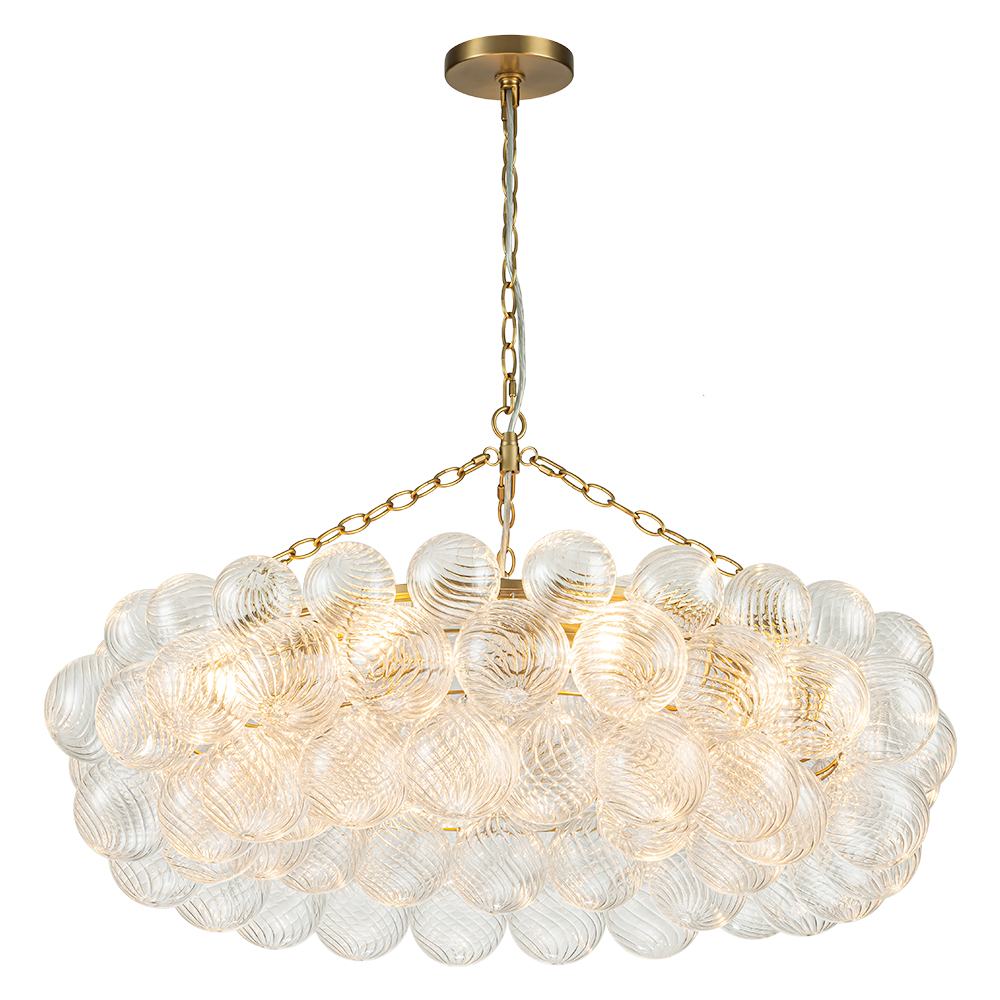 Luxury Large Modern Cluster Cloud Bubble Chandelier Ribbed Glass Brass Hanging Light for Dining Room Living Room Bedroom