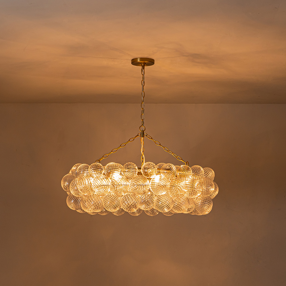 Luxury Large Modern Cluster Cloud Bubble Chandelier Ribbed Glass Brass Hanging Light for Dining Room Living Room Bedroom