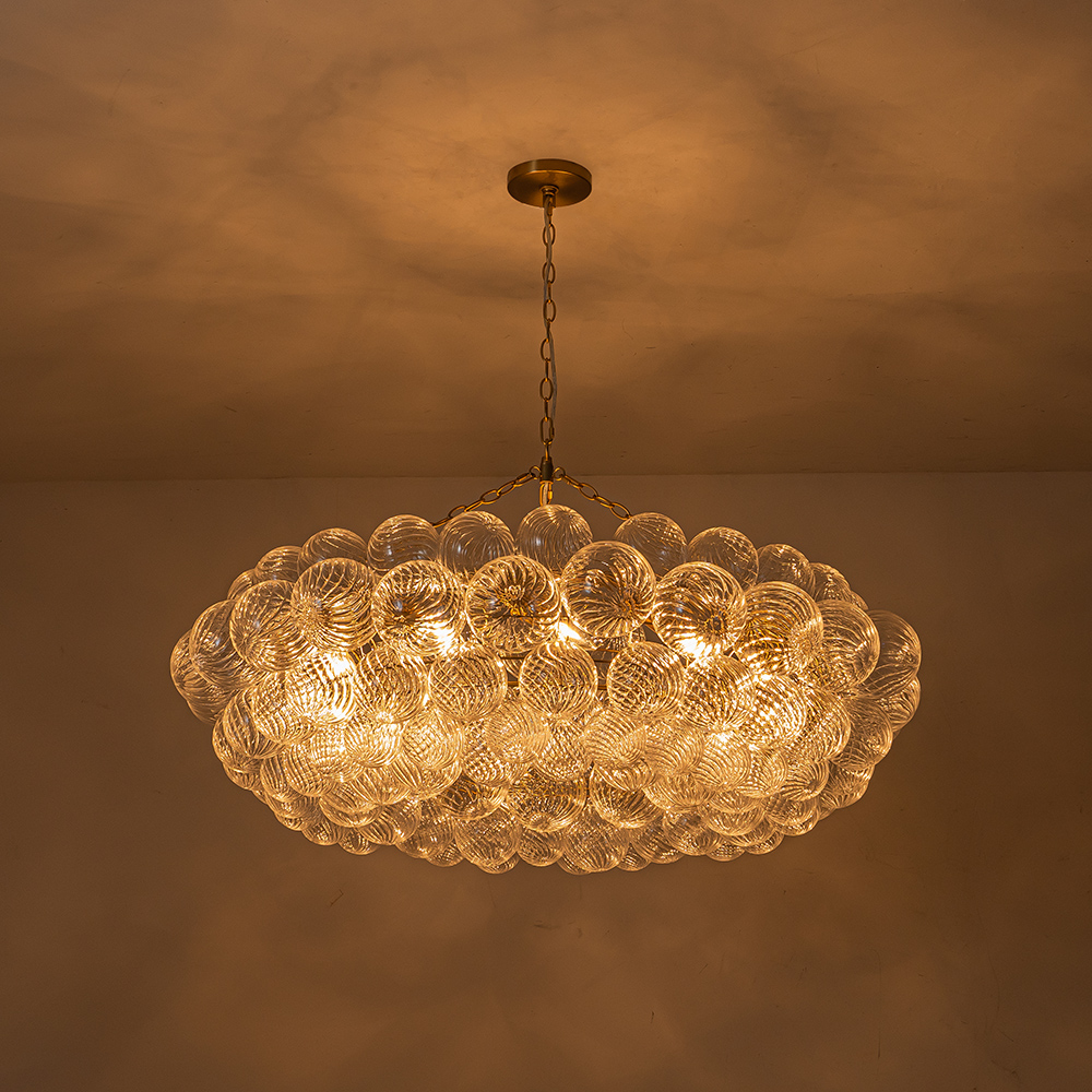 Luxury Large Modern Cluster Cloud Bubble Chandelier Ribbed Glass Brass Hanging Light for Dining Room Living Room Bedroom