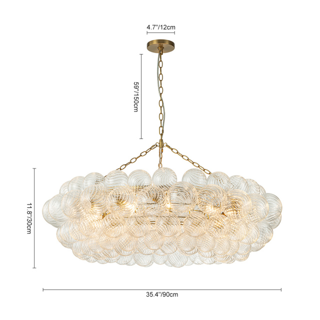 Luxury Large Modern Cluster Cloud Bubble Chandelier Ribbed Glass Brass Hanging Light for Dining Room Living Room Bedroom