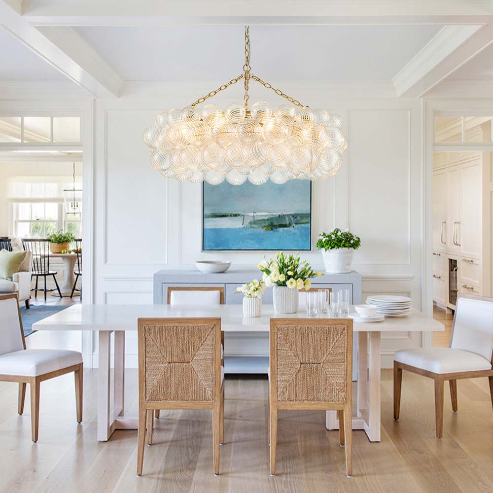 Luxury Large Modern Cluster Cloud Bubble Chandelier Ribbed Glass Brass Hanging Light for Dining Room Living Room Bedroom