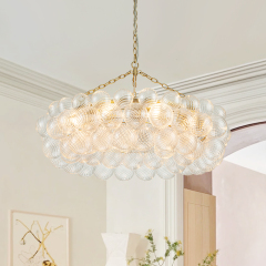Glam Modern Cluster Grape Bubble Chandelier Clear Glass Sputnik Hanging Light Fixture for Dining Room Living Room Bedroom