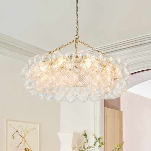 Luxury Large Modern Cluster Cloud Bubble Chandelier Ribbed Glass Brass Hanging Light for Dining Room Living Room Bedroom