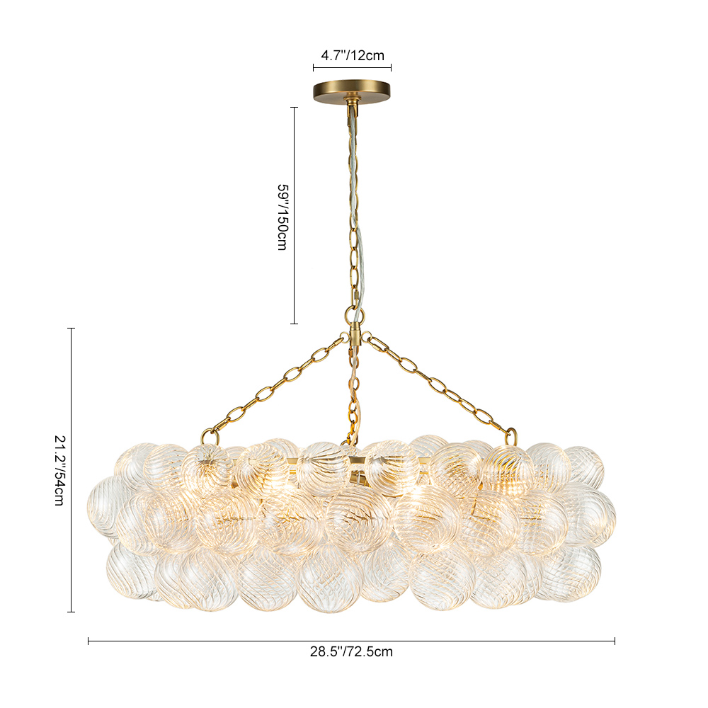Luxury Large Modern Cluster Cloud Bubble Chandelier Ribbed Glass Brass Hanging Light for Dining Room Living Room Bedroom