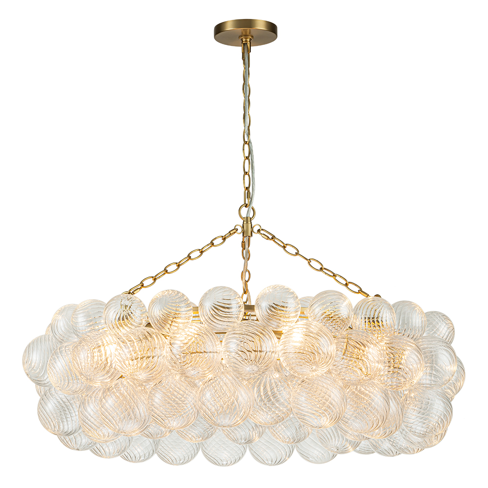 Luxury Large Modern Cluster Cloud Bubble Chandelier Ribbed Glass Brass Hanging Light for Dining Room Living Room Bedroom