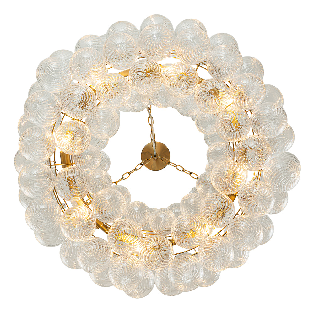 Luxury Large Modern Cluster Cloud Bubble Chandelier Ribbed Glass Brass Hanging Light for Dining Room Living Room Bedroom