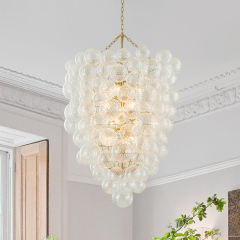 Glam Luxury Modern Cluster Pineapple Bubble Ribbed Glass Chandelier Entry Hanging Light Fixture for Dining Room Living Room Bedroom