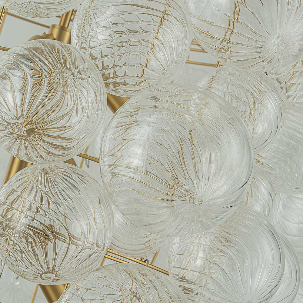 Glam Luxury Modern Cluster Pineapple Bubble Ribbed Glass Chandelier Entry Hanging Light Fixture for Dining Room Living Room Bedroom