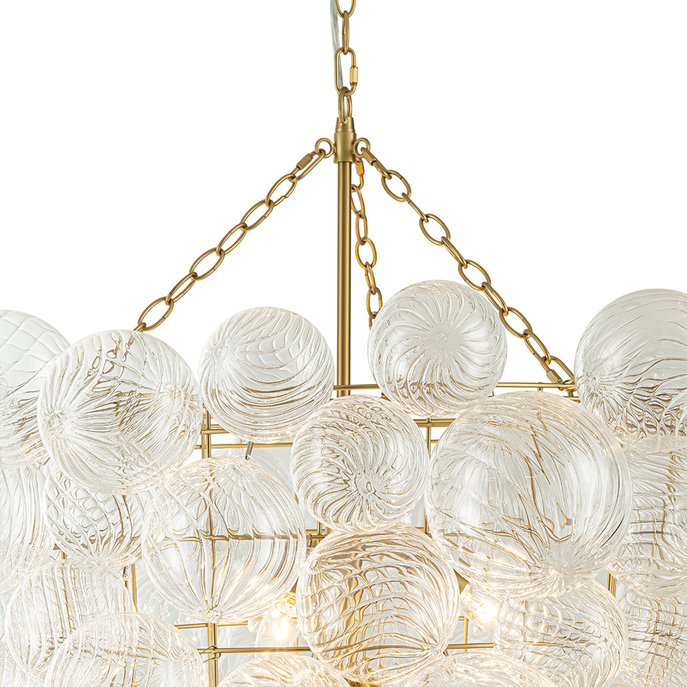 Glam Luxury Modern Cluster Pineapple Bubble Ribbed Glass Chandelier Entry Hanging Light Fixture for Dining Room Living Room Bedroom