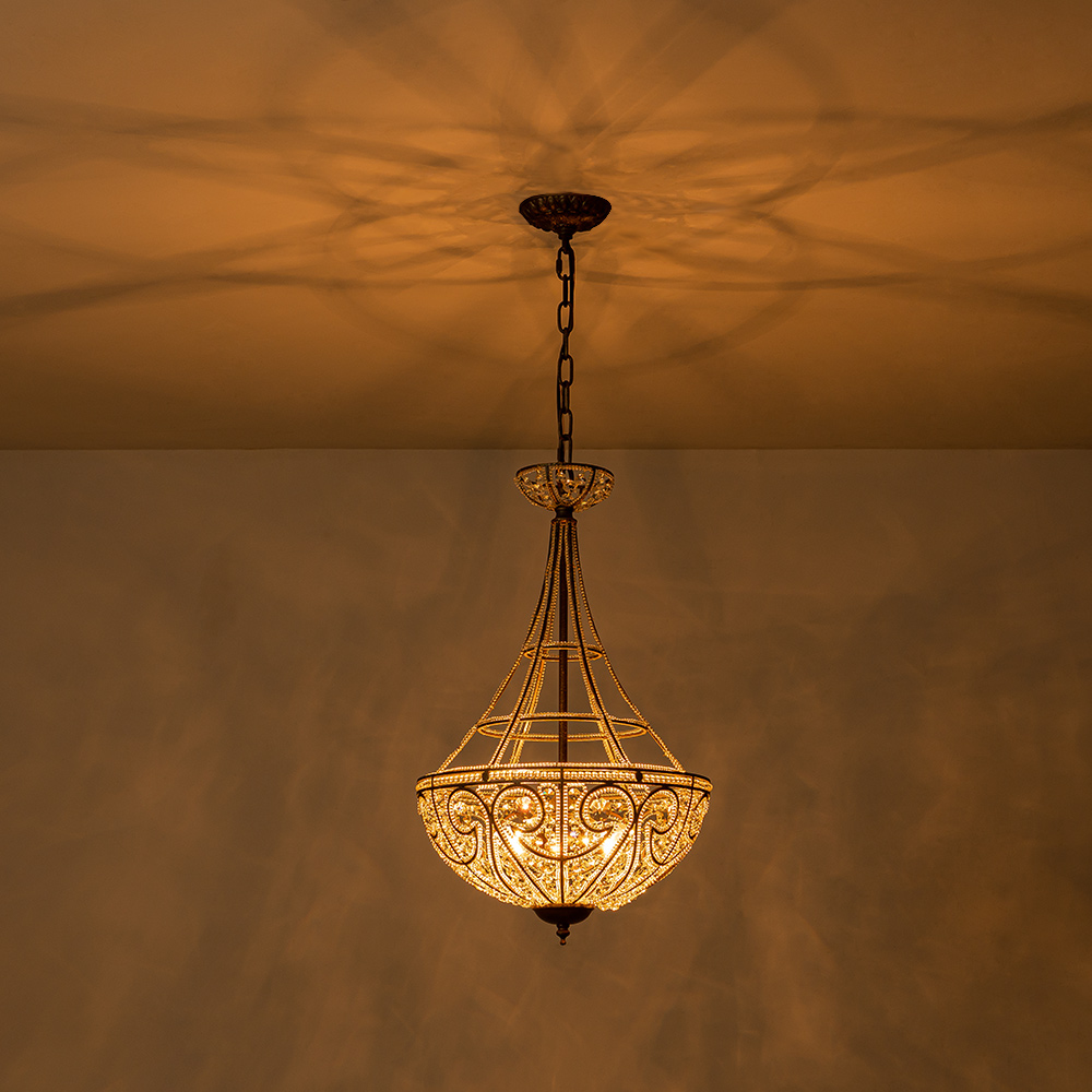 Modern Elizabeth Style 4-Light Antique Bronze Empire Chandelier Crystal Beads Pendant Lighting for Lobby Dining Room Living Room