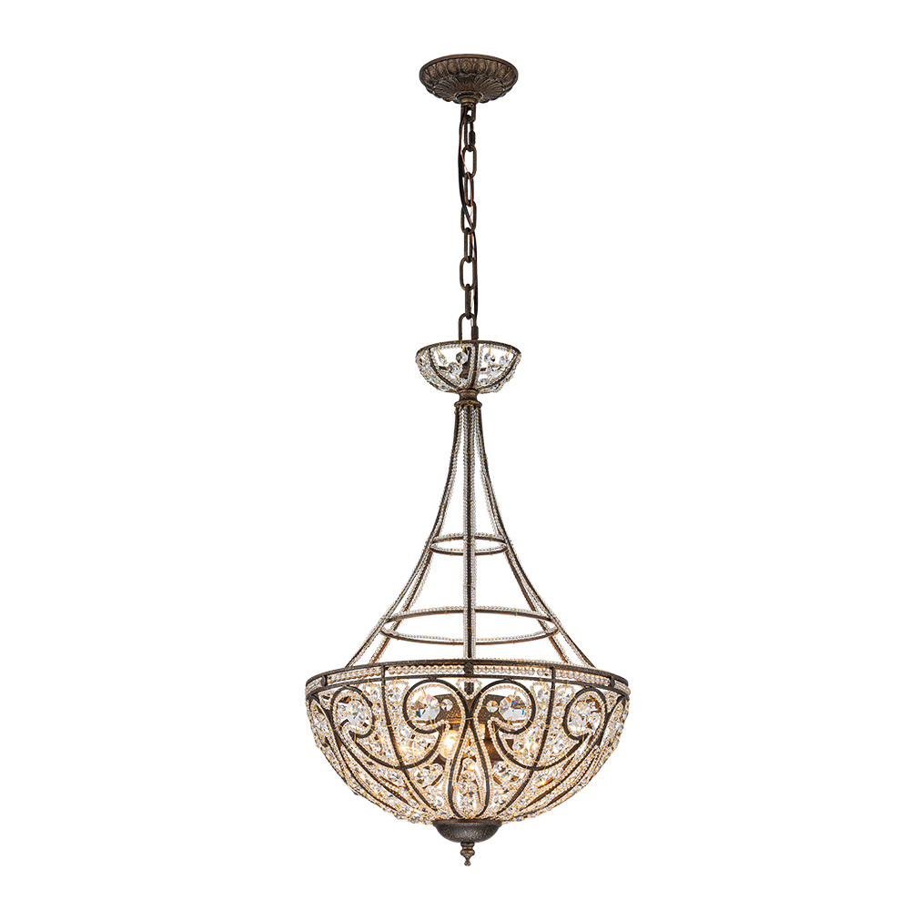 Modern Elizabeth Style 4-Light Antique Bronze Empire Chandelier Crystal Beads Pendant Lighting for Lobby Dining Room Living Room