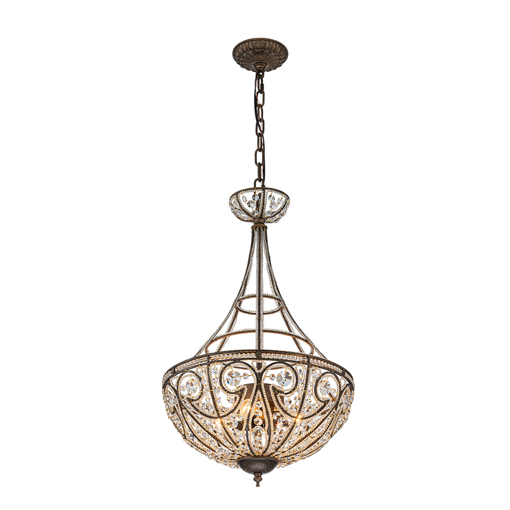 Modern Elizabeth Style 4-Light Antique Bronze Empire Chandelier Crystal Beads Pendant Lighting for Lobby Dining Room Living Room