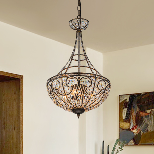 Modern Elizabeth Style 4-Light Antique Bronze Empire Chandelier Crystal Beads Pendant Lighting for Lobby Dining Room Living Room