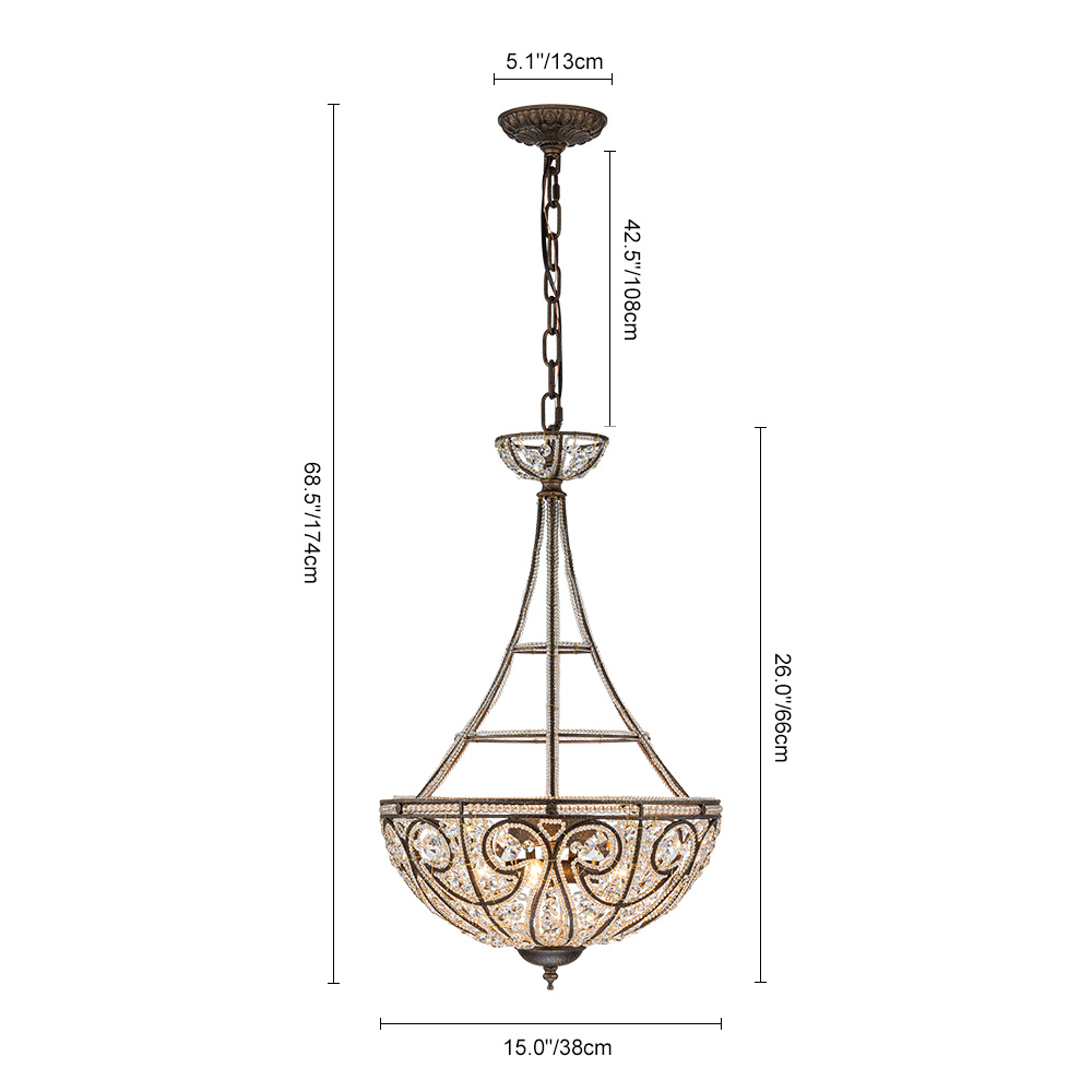 Modern Elizabeth Style 4-Light Antique Bronze Empire Chandelier Crystal Beads Pendant Lighting for Lobby Dining Room Living Room
