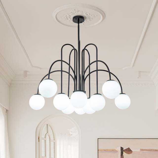 10-Light Contemporary Modern Sputnik Sphere Milky Glass Shades Chandelier for Living Room/ Dining Room/ Kitchen
