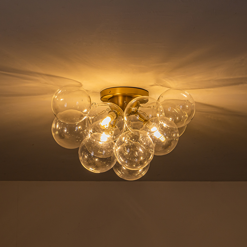 Modern Clear Glass Bubble Ceiling Chandelier Glass Cluster Semi Flush Mount for Living Room Dining Room Bedroom