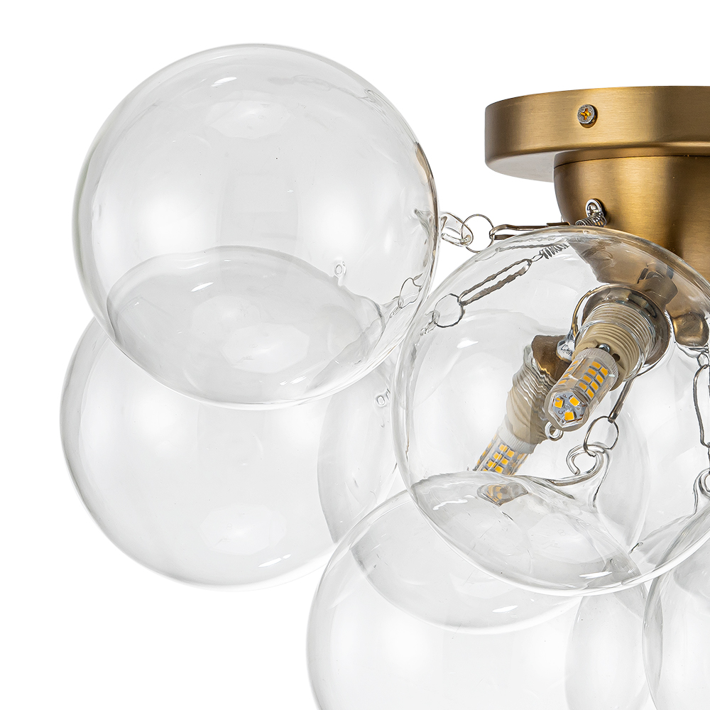 Modern Clear Glass Bubble Ceiling Chandelier Glass Cluster Semi Flush Mount for Living Room Dining Room Bedroom